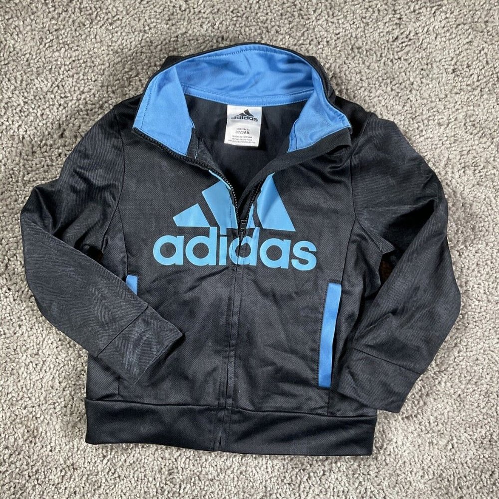Adidas Toddler Jacket Full Zip Size 3T Blue Athletic Sport Track Kids